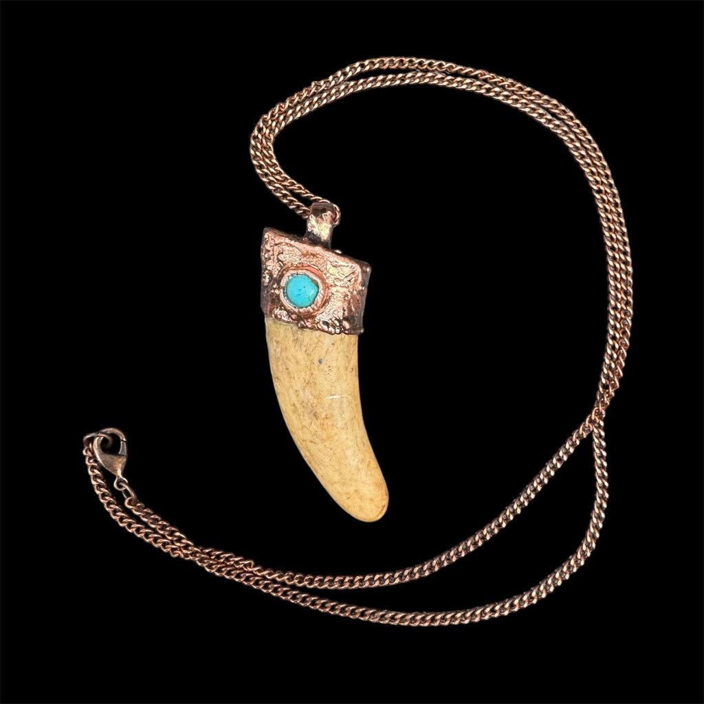 Turquoise Crystal Deer Antler Necklace: Electroformed Copper Pendant