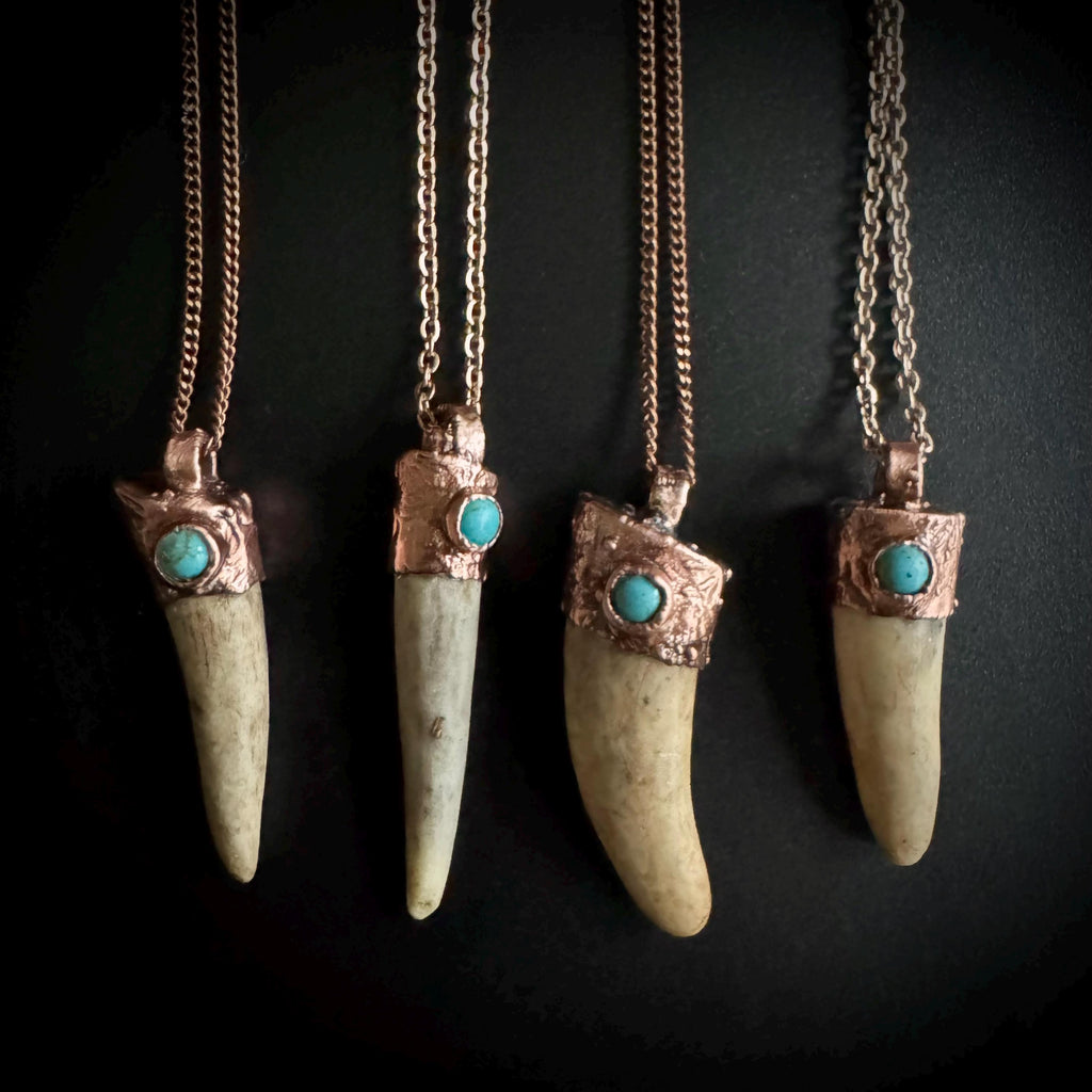 Turquoise Crystal Deer Antler Necklace: Electroformed Copper Pendant