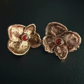 Electroformed Hydrangea & Carnelian Stud Earrings | Copper Flower Jewelry