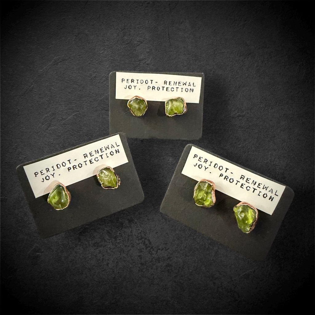 Raw Peridot Copper Stud Earrings / Copper Studs / Electroformed Jewelry