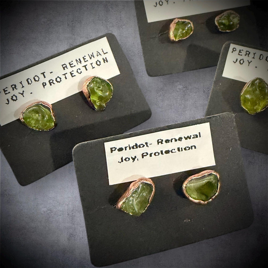 Raw Peridot Copper Stud Earrings / Copper Studs / Electroformed Jewelry