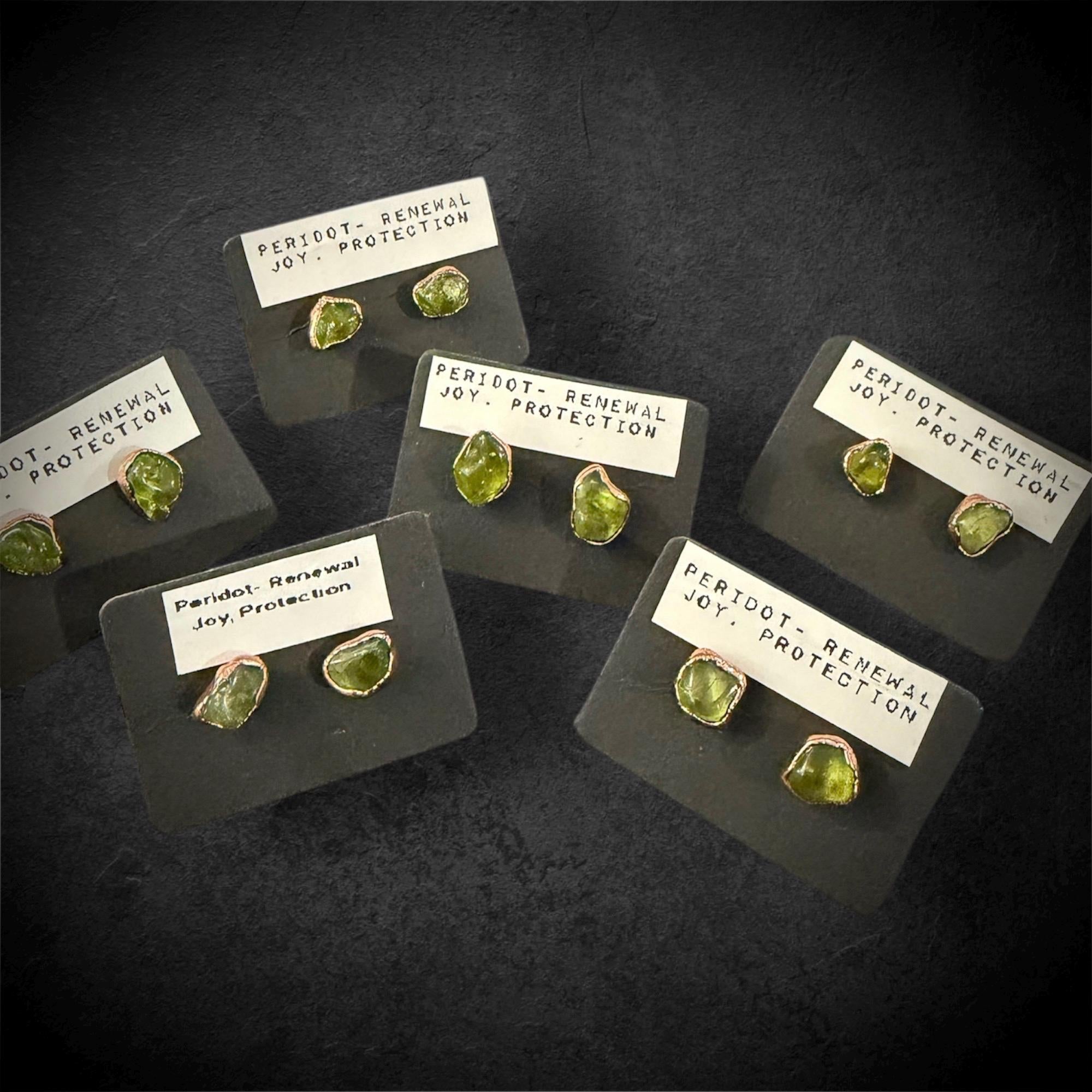 Raw Peridot Copper Stud Earrings / Copper Studs / Electroformed Jewelry