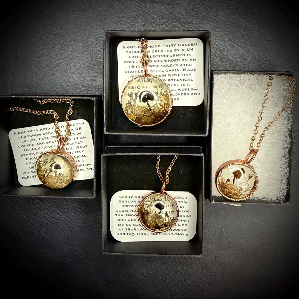 Electroformed Copper Goblincore Mushroom Garden Pendant | Real Plant in Resin | Mushroom Necklace