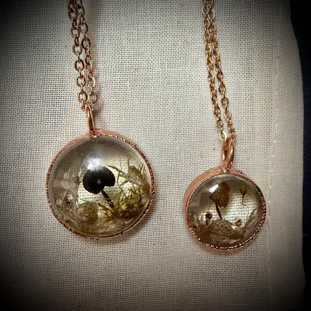 Electroformed Copper Goblincore Mushroom Garden Pendant | Real Plant in Resin | Mushroom Necklace