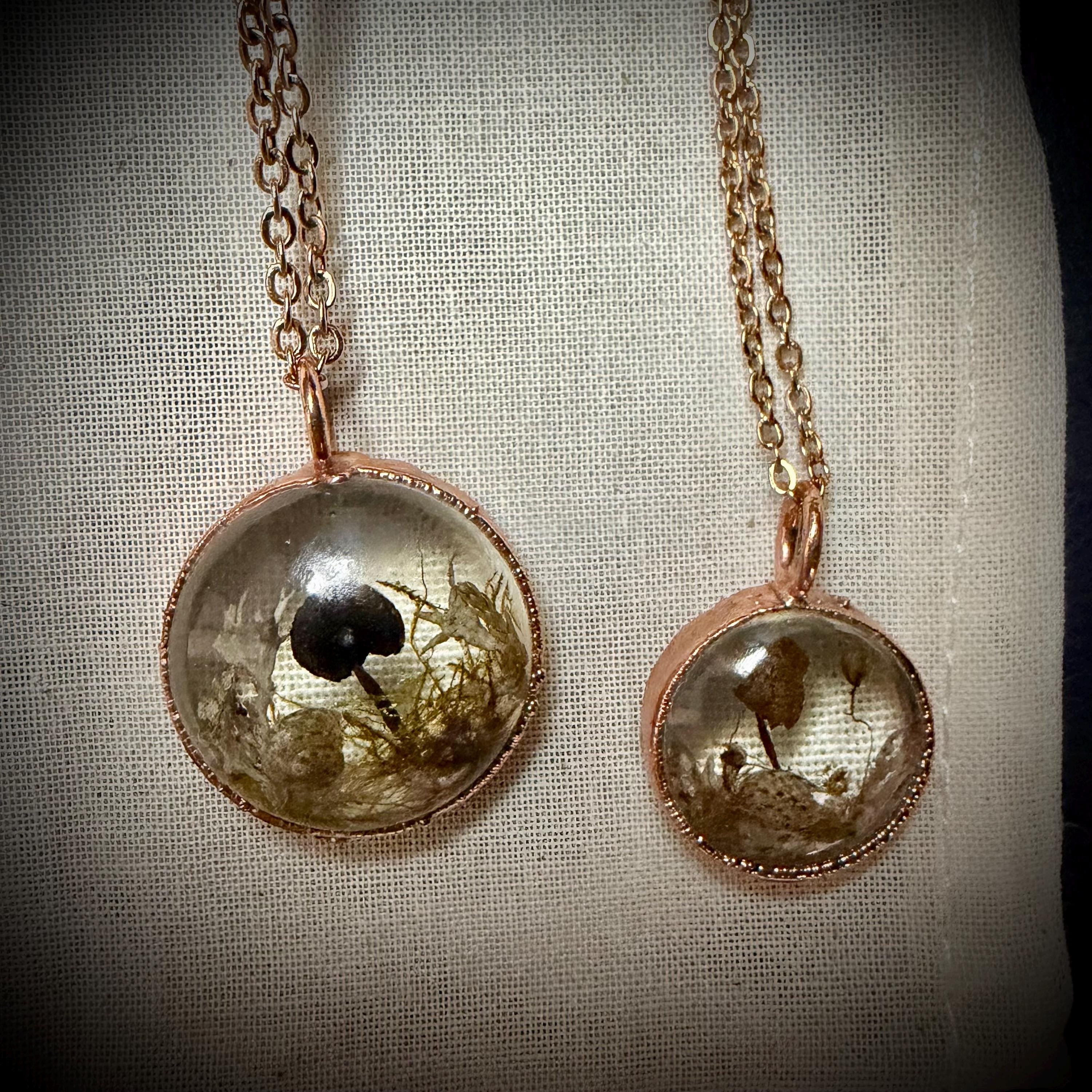 Electroformed Copper Goblincore Mushroom Garden Pendant | Real Plant in Resin | Mushroom Necklace