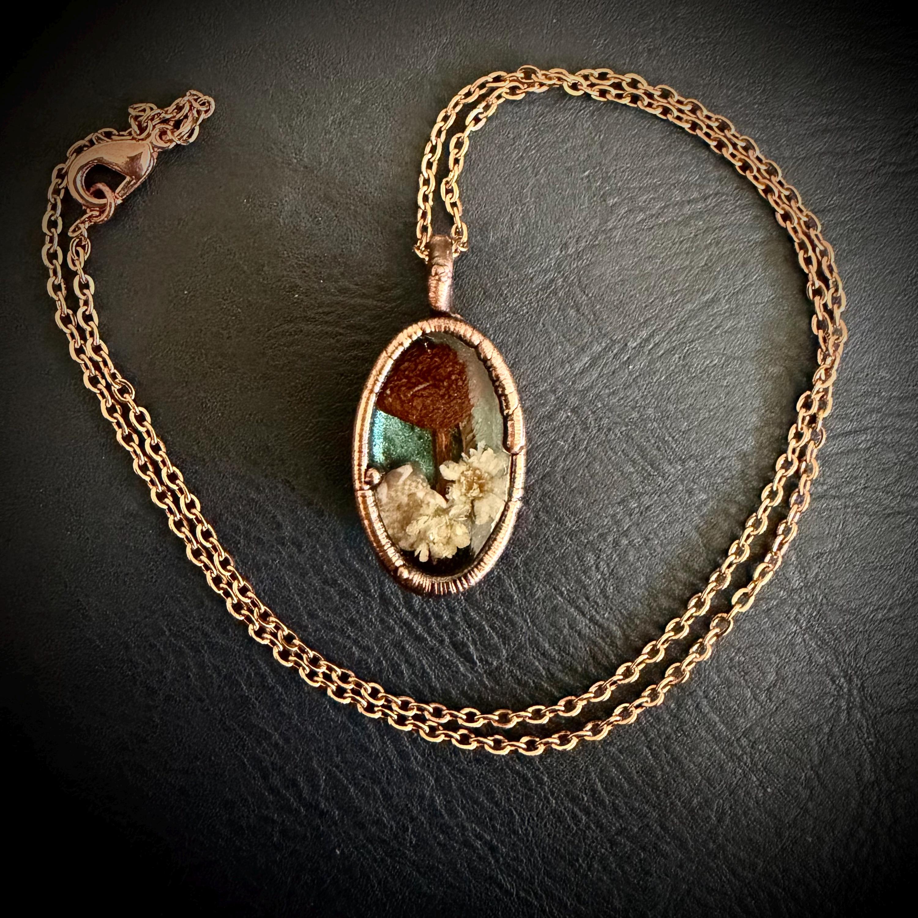 Electroformed Copper Flower Pendant: Dried Floral Resin Necklace