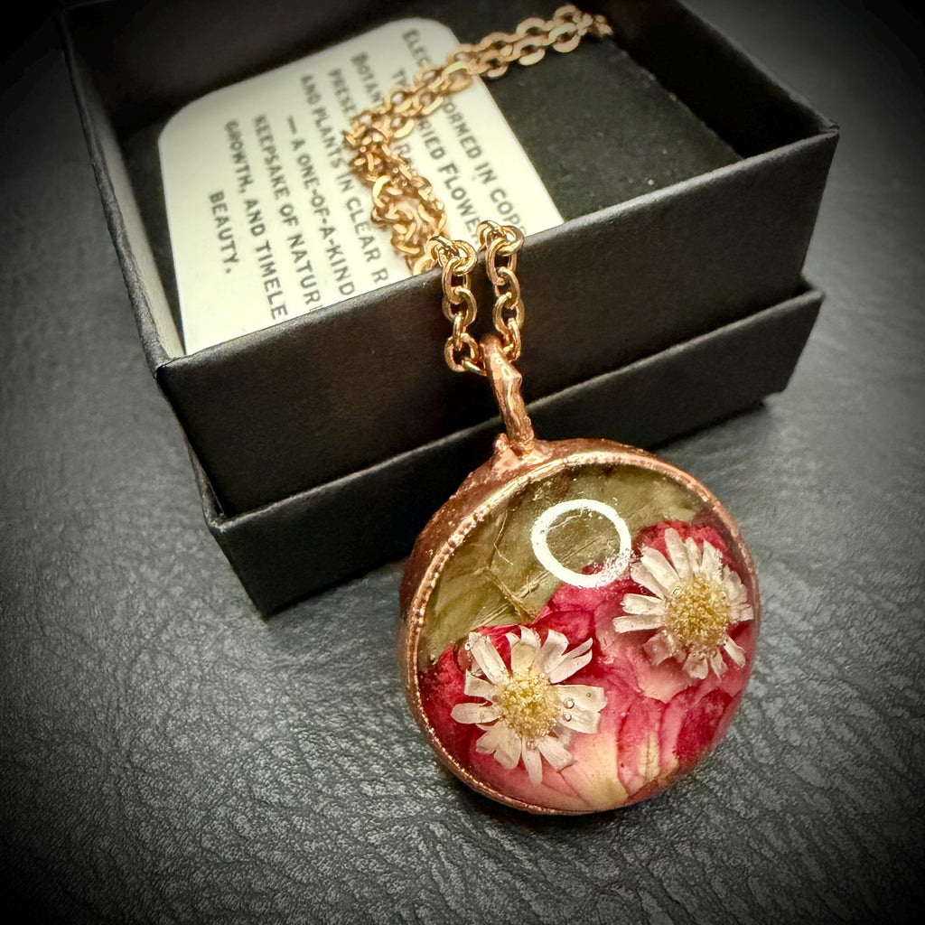 Electroformed Copper Flower Pendant: Dried Floral Resin Necklace