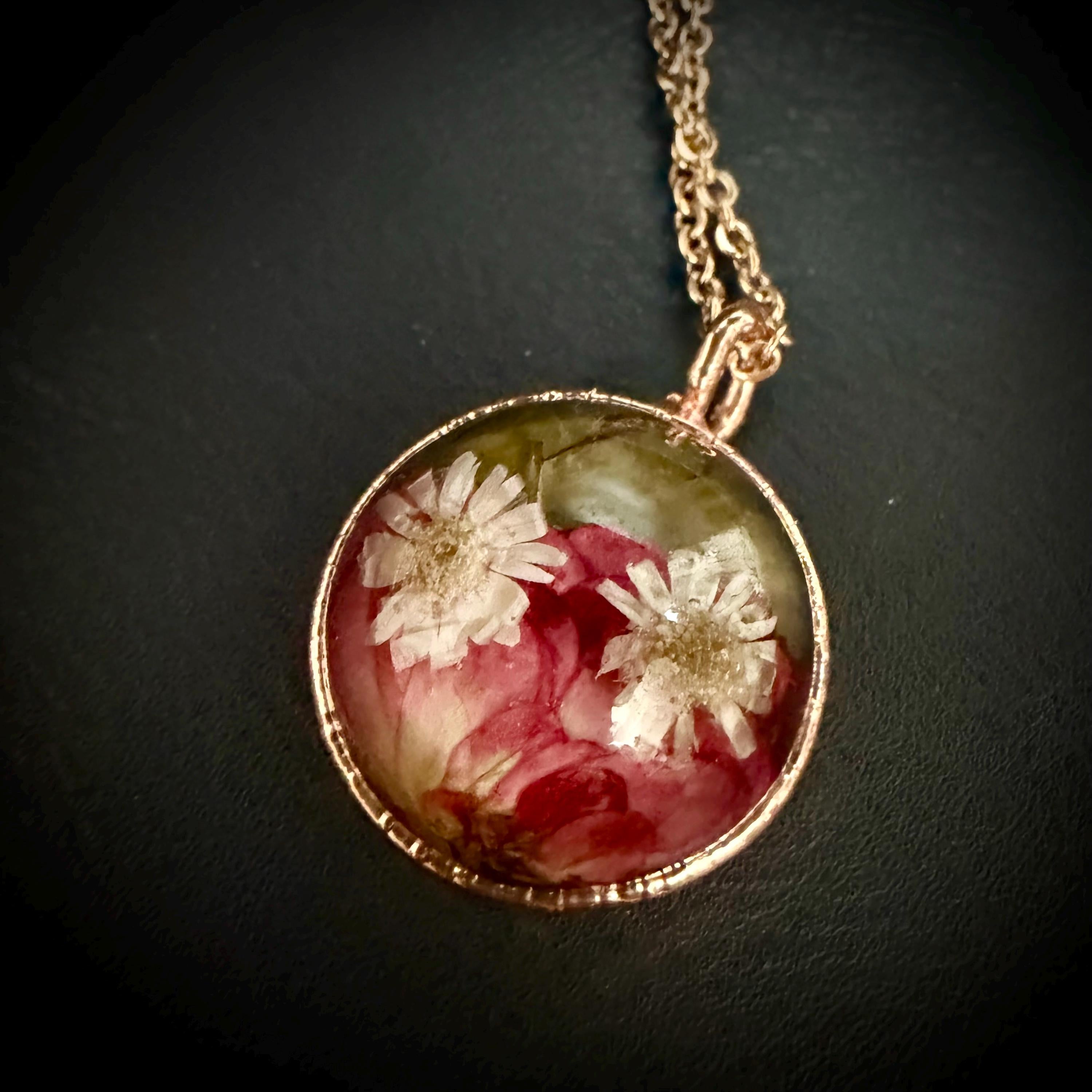 Electroformed Copper Flower Pendant: Dried Floral Resin Necklace