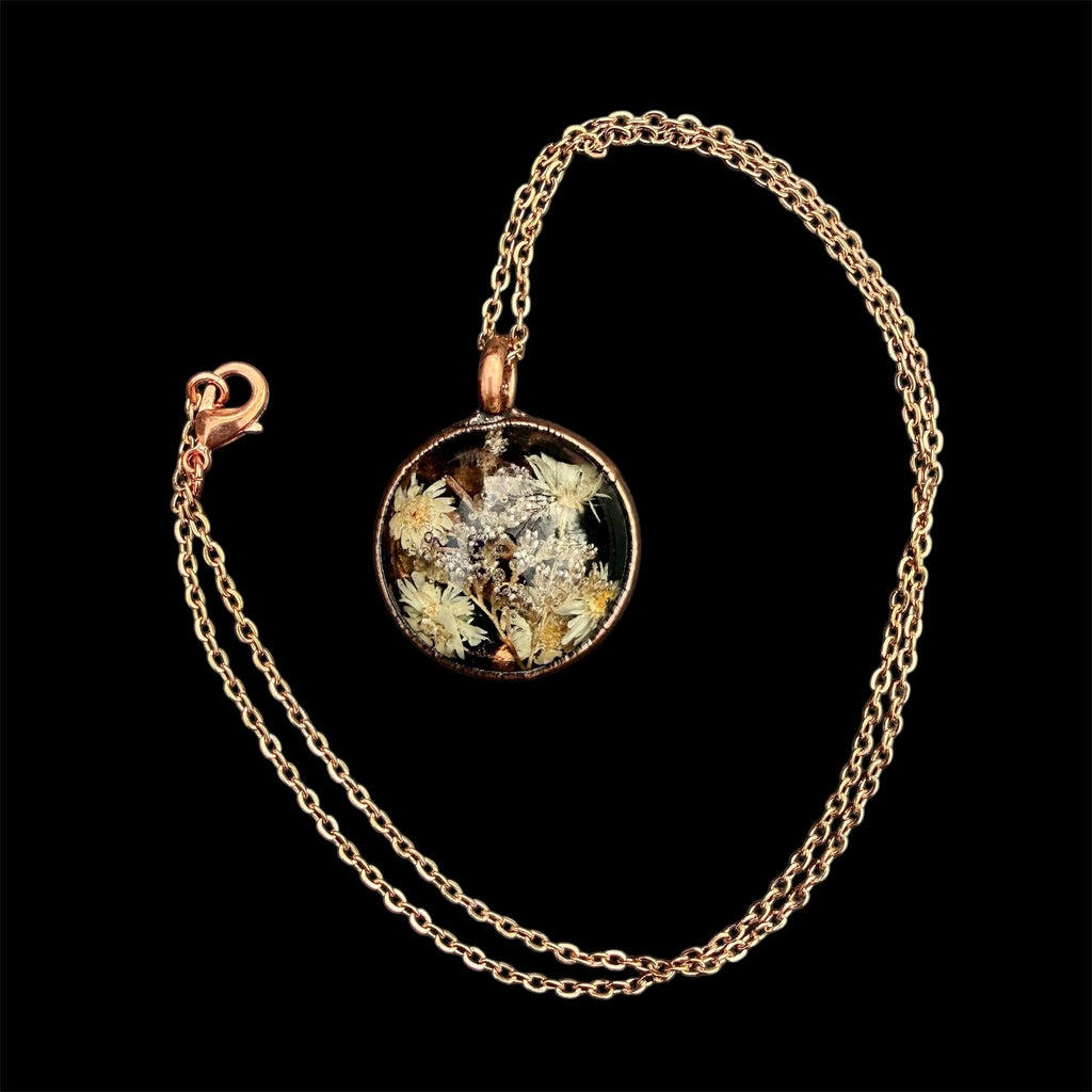 Electroformed Copper Flower Pendant: Dried Resin Necklace