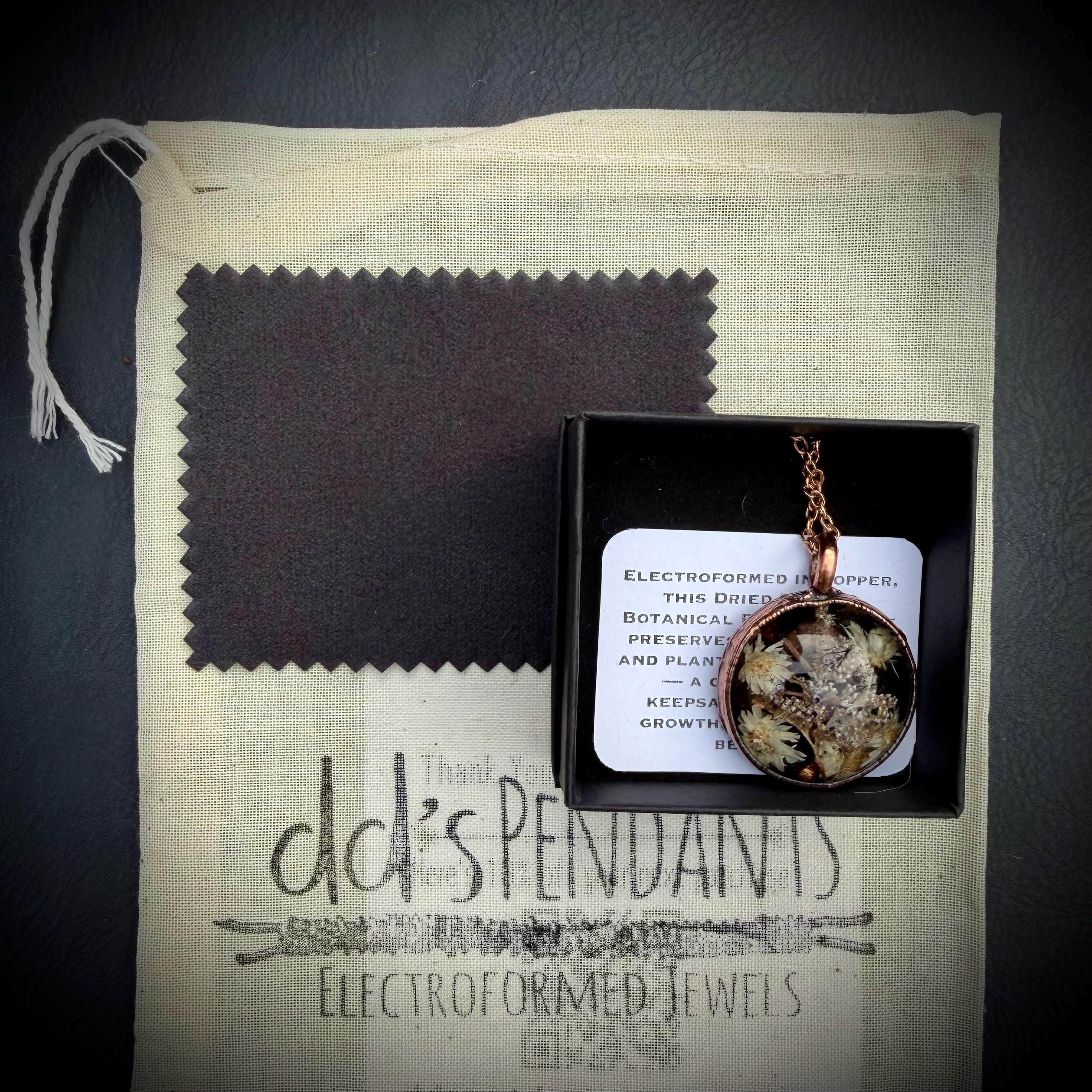 Electroformed Copper Flower Pendant: Dried Resin Necklace