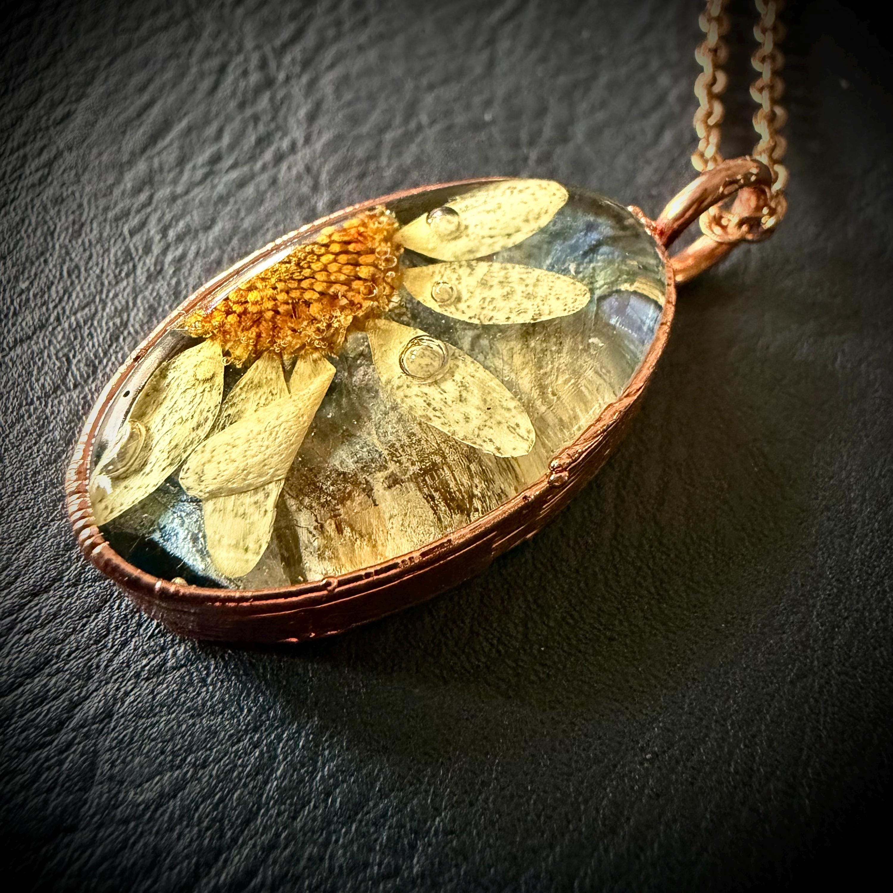Electroformed Copper Flower Necklace | Real Flower Preserved in Resin | Nature Jewelry