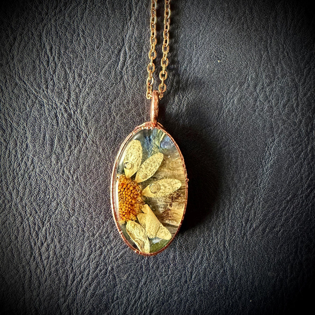 Electroformed Copper Flower Necklace | Real Flower Preserved in Resin | Nature Jewelry