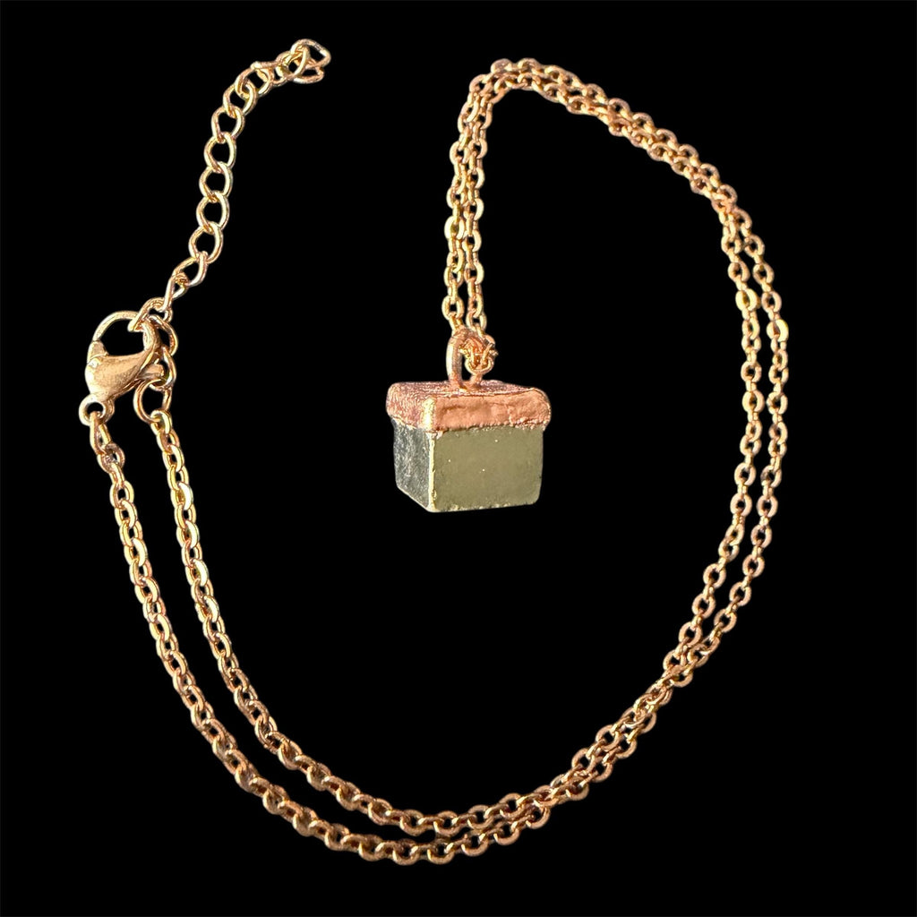 Electroformed Pyrite Cube Pendant Necklace