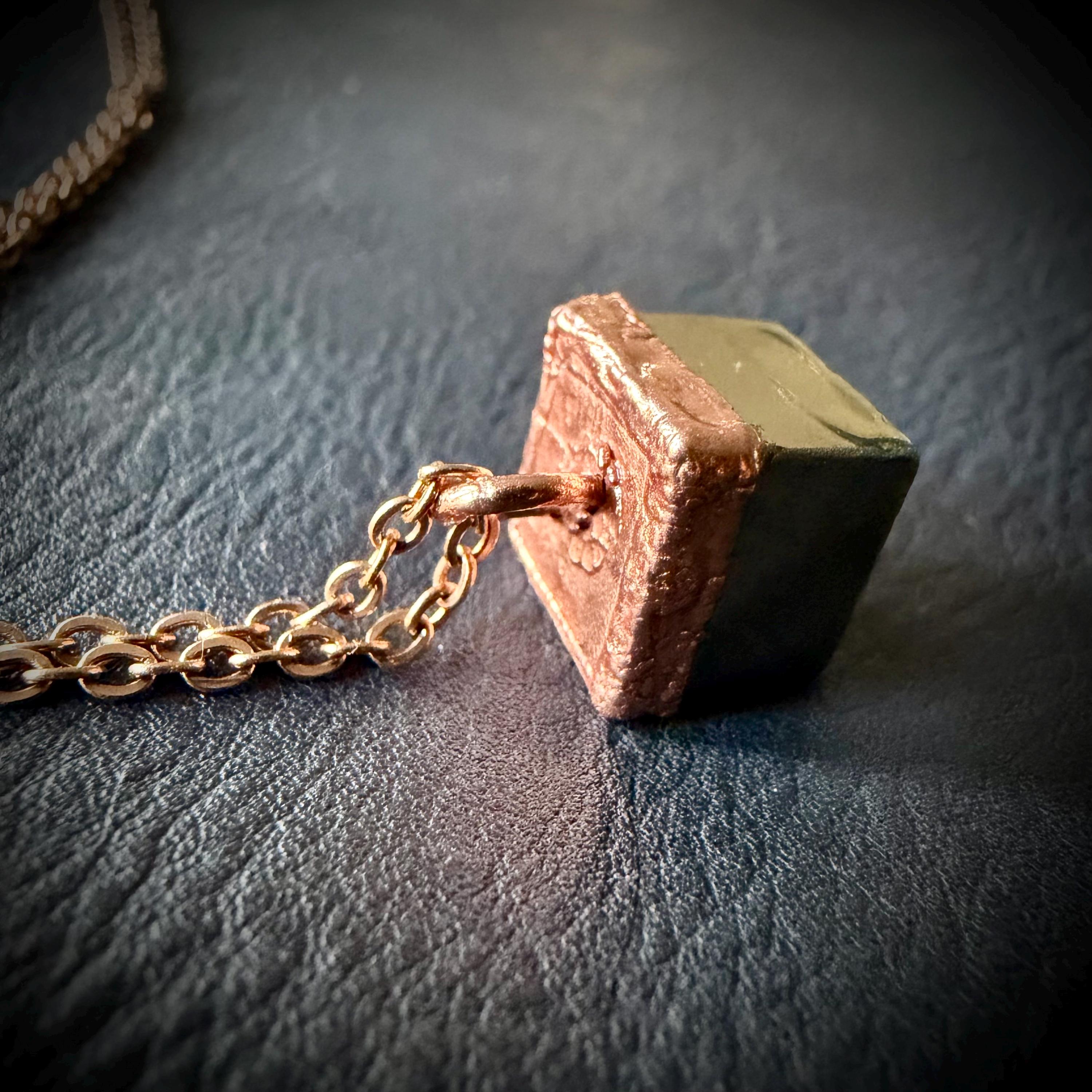 Electroformed Pyrite Cube Pendant Necklace
