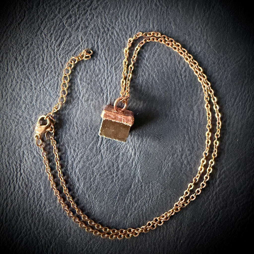 Electroformed Pyrite Cube Pendant Necklace