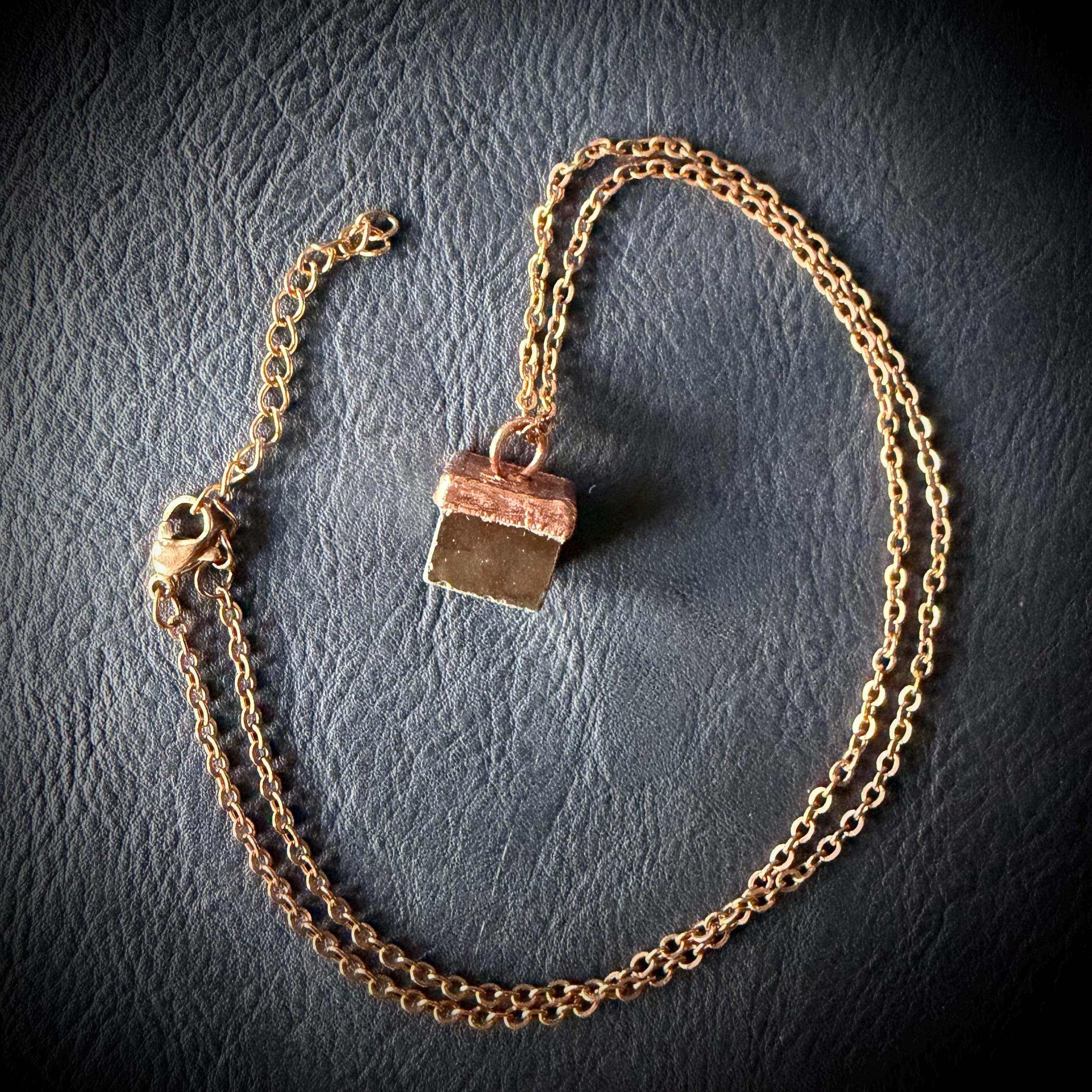 Electroformed Pyrite Cube Pendant Necklace