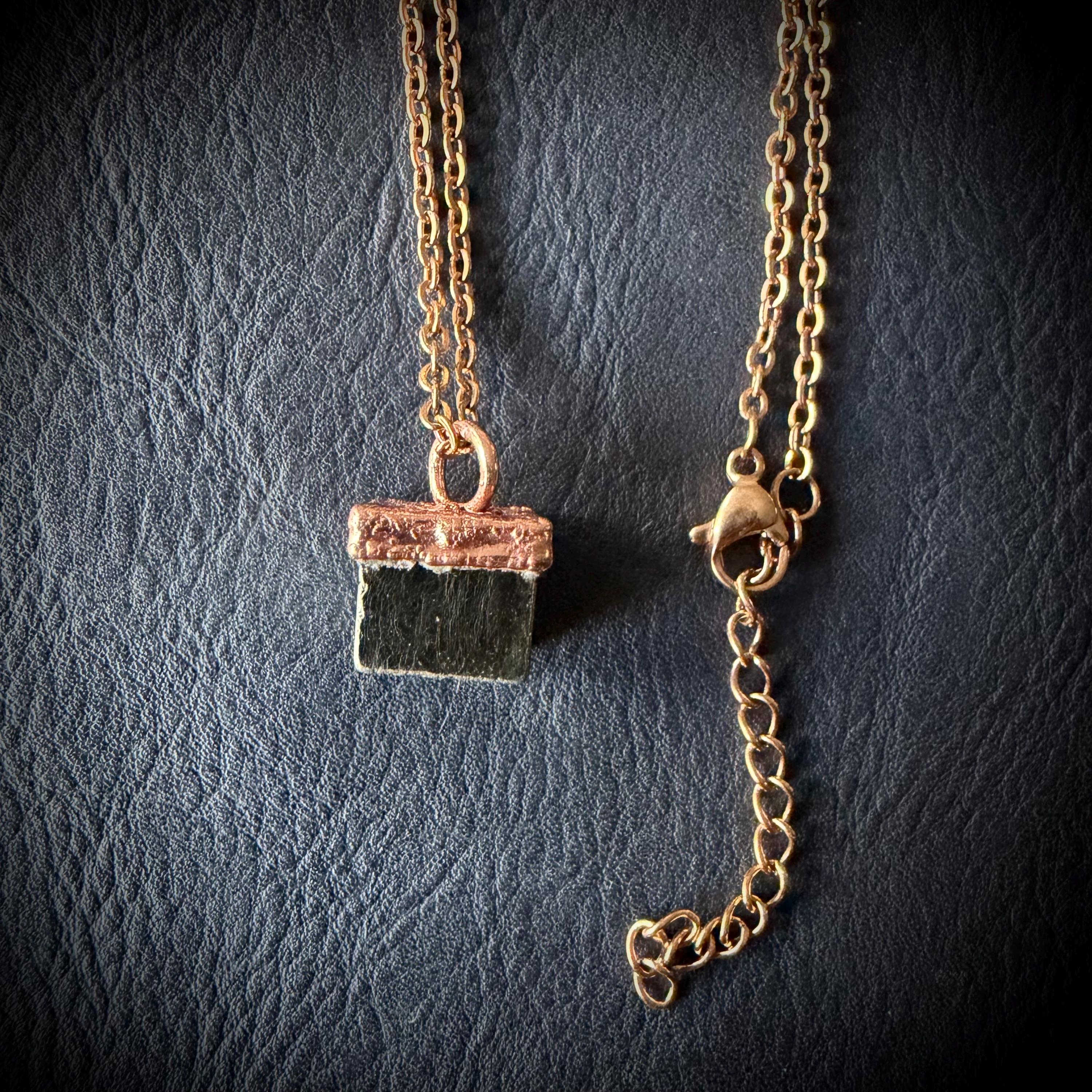 Electroformed Pyrite Cube Pendant Necklace