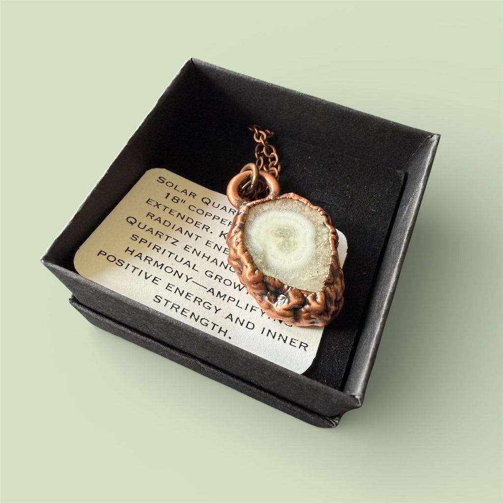 Solar Quartz Slice Electroformed in Copper Necklace