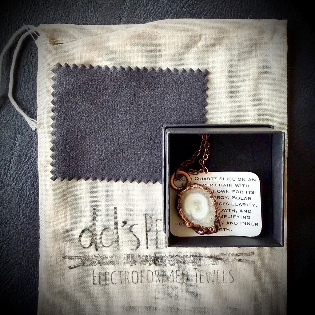 Solar Quartz Slice Electroformed in Copper Necklace