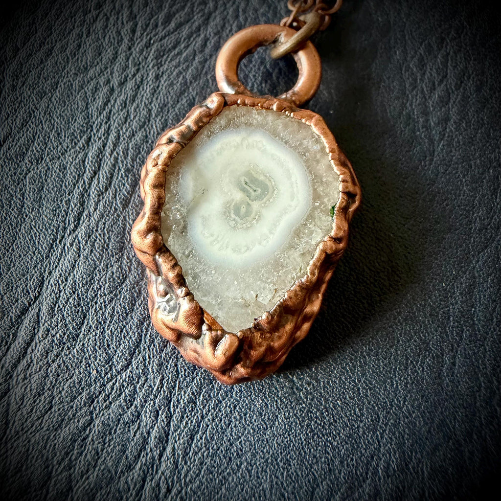 Solar Quartz Slice Electroformed in Copper Necklace