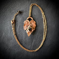 Electroformed Copper Leaf Necklace, Black Obsidian Pendant, Rose Gold Chain
