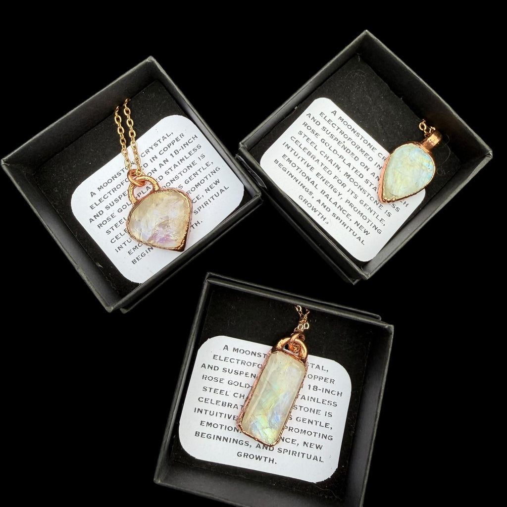 Moonstone Necklace / June Birthstone Rose Cut Crystal Necklace / Electroformed Jewelry