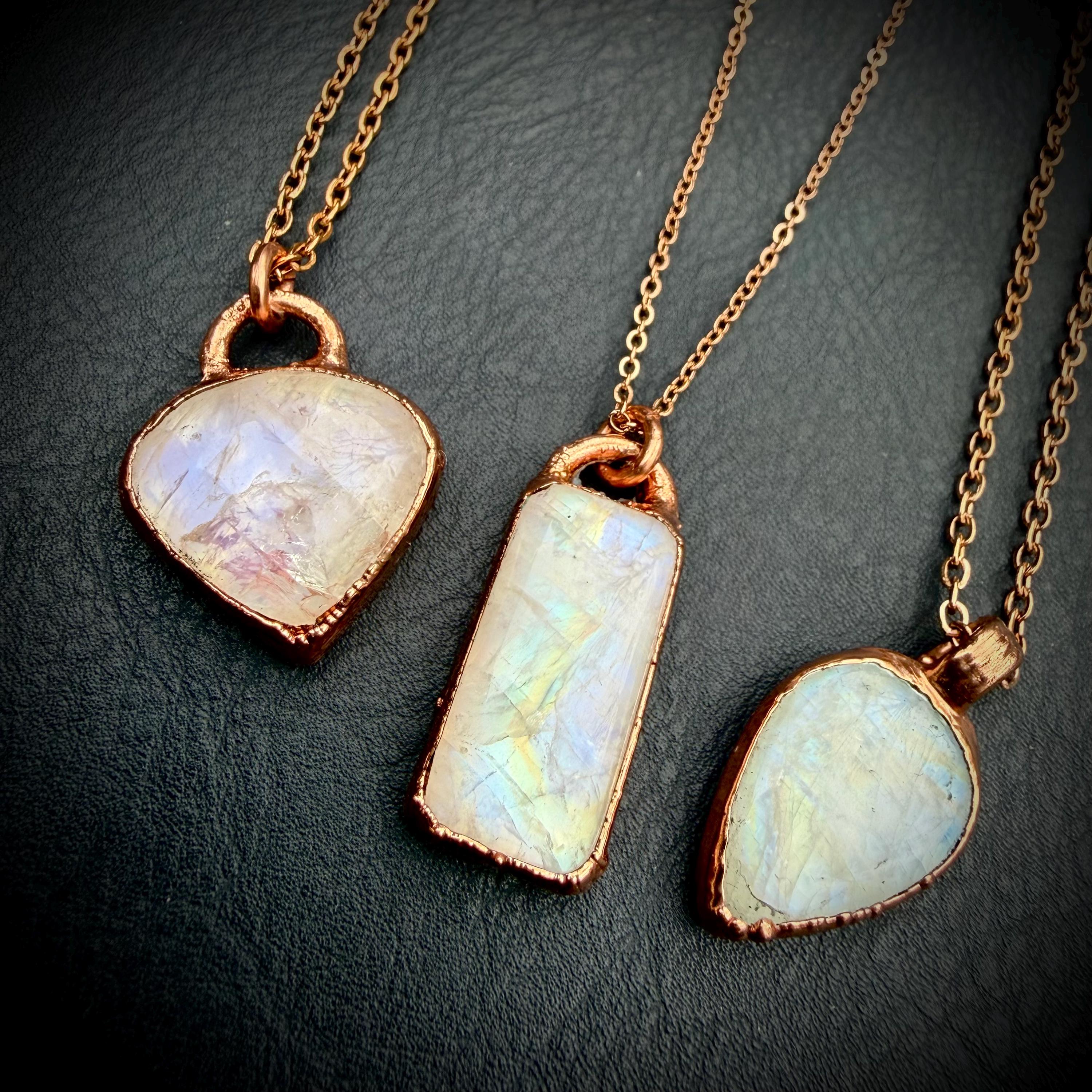 Moonstone Necklace / June Birthstone Rose Cut Crystal Necklace / Electroformed Jewelry