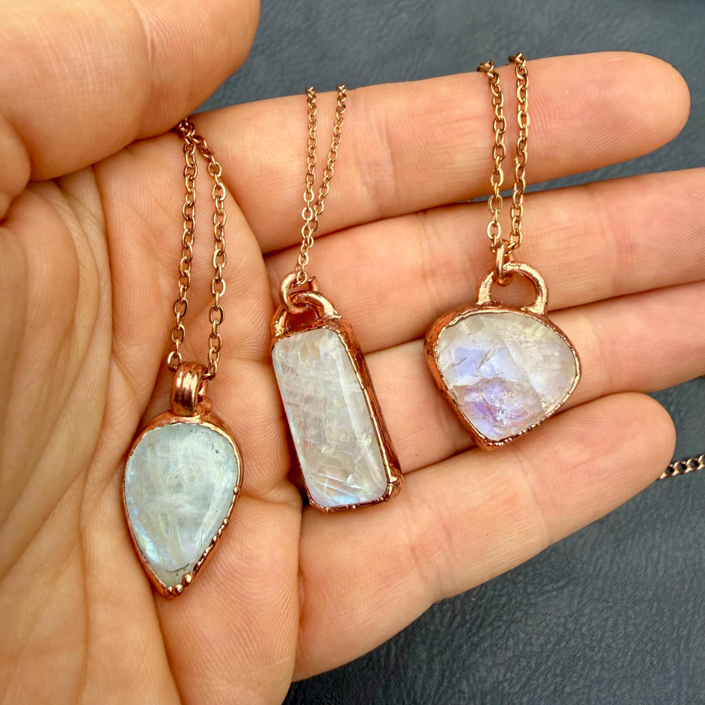 Moonstone Necklace / June Birthstone Rose Cut Crystal Necklace / Electroformed Jewelry