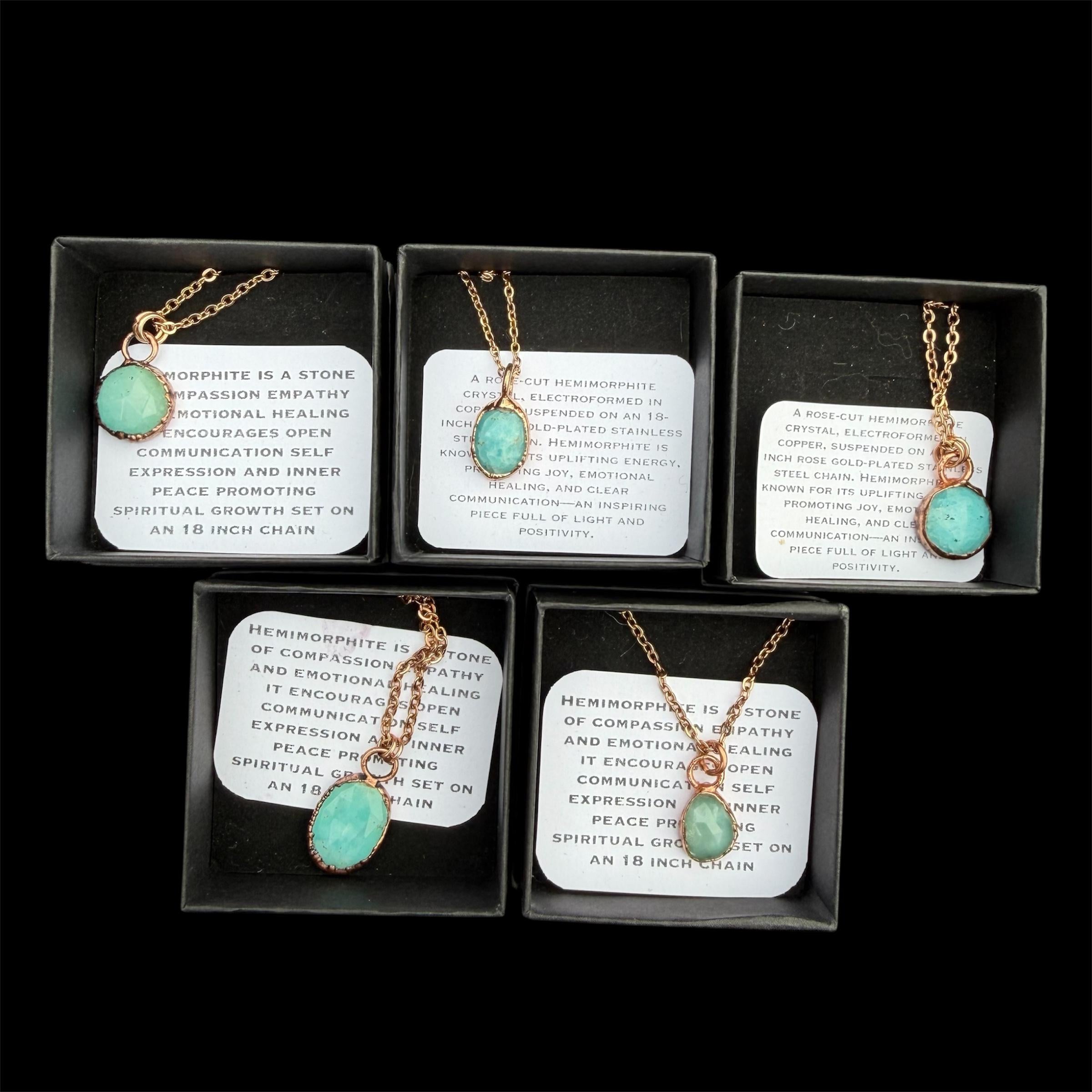 Rose Cut Hemimorphite Necklace | Electroformed Copper Pendant  | Handmade Crystal Jewelry