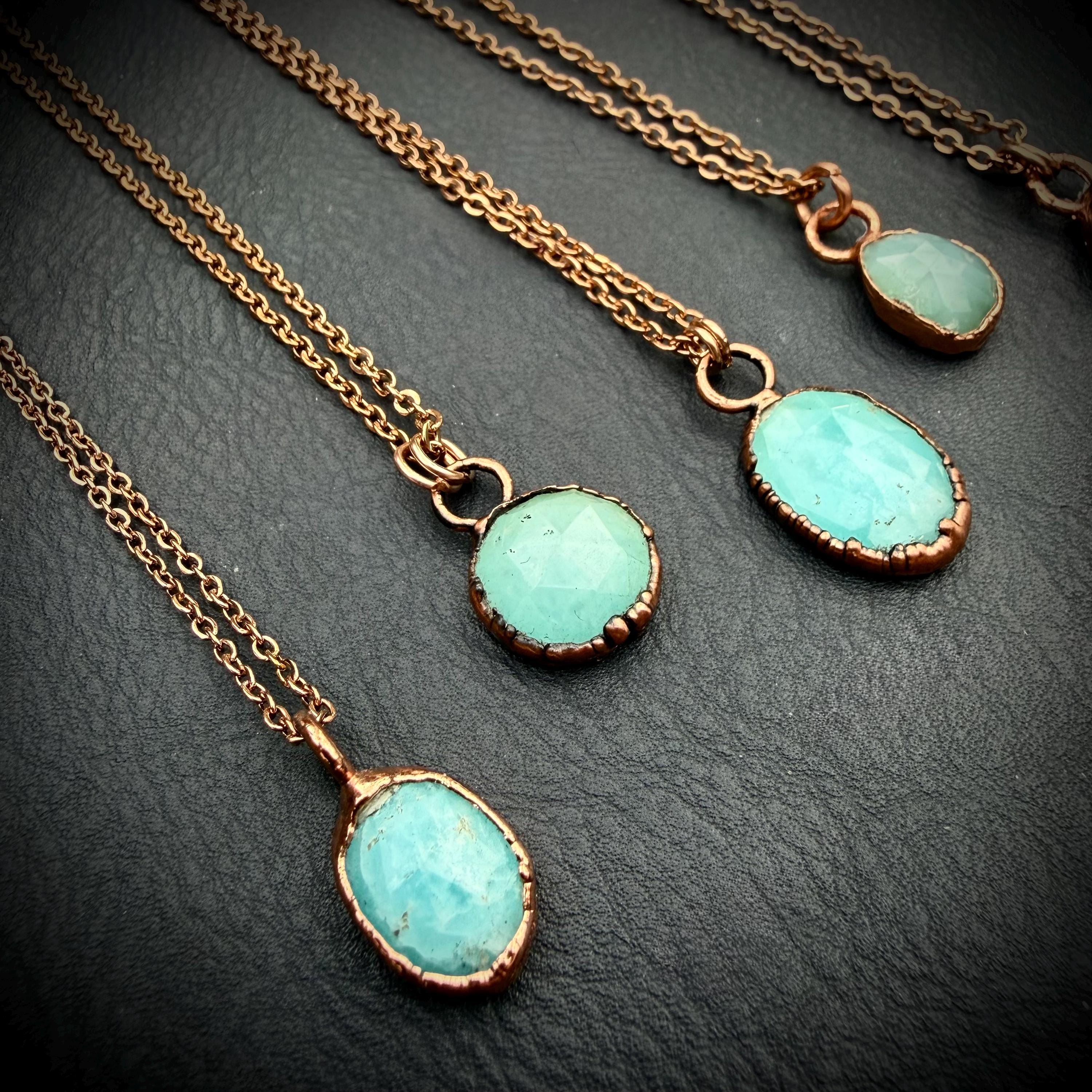 Rose Cut Hemimorphite Necklace | Electroformed Copper Pendant  | Handmade Crystal Jewelry