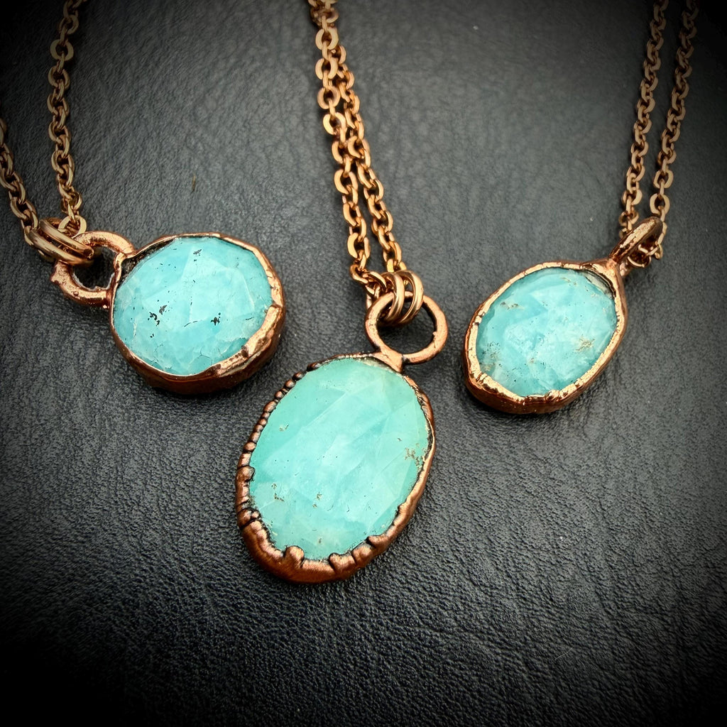 Rose Cut Hemimorphite Necklace | Electroformed Copper Pendant  | Handmade Crystal Jewelry