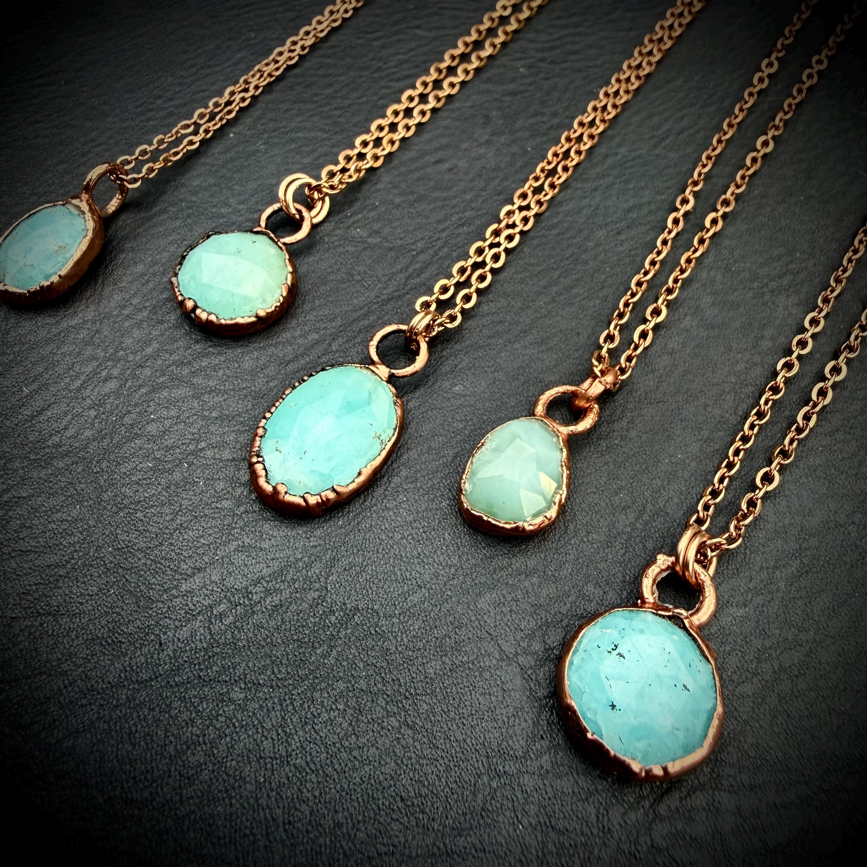 Rose Cut Hemimorphite Necklace | Electroformed Copper Pendant  | Handmade Crystal Jewelry