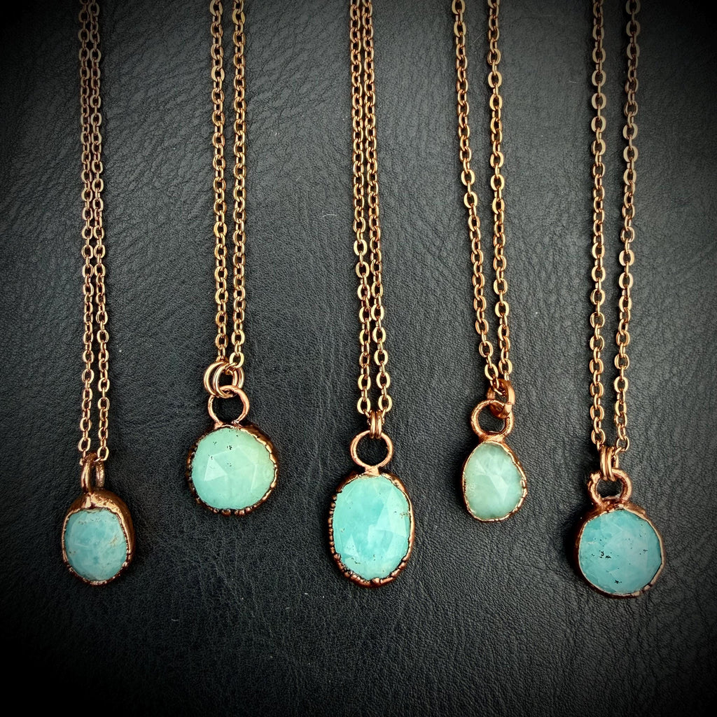 Rose Cut Hemimorphite Necklace | Electroformed Copper Pendant  | Handmade Crystal Jewelry