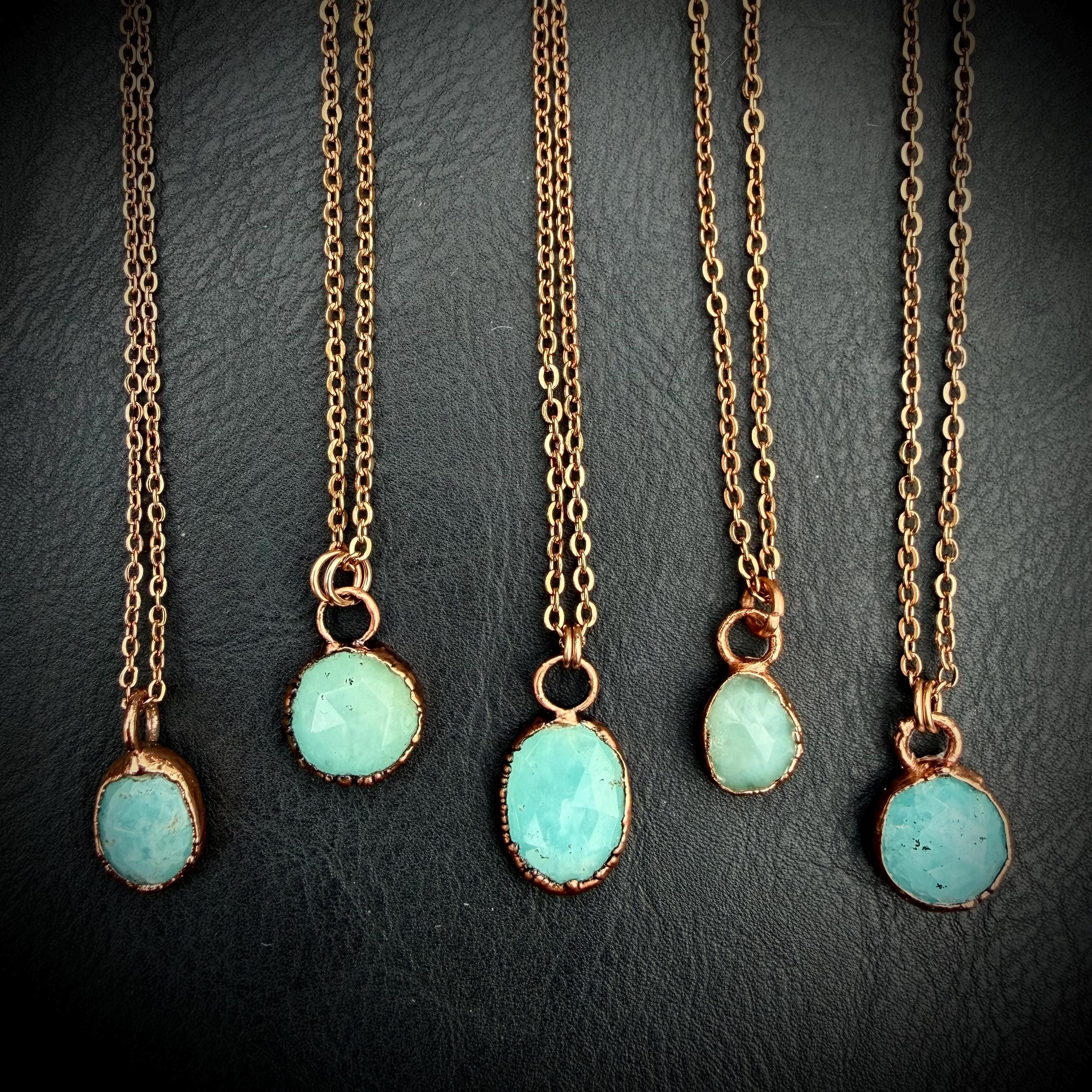 Rose Cut Hemimorphite Necklace | Electroformed Copper Pendant  | Handmade Crystal Jewelry