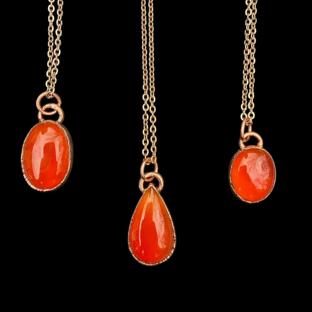 Electroformed Copper Orange Onyx Necklace, Rose Gold Chain