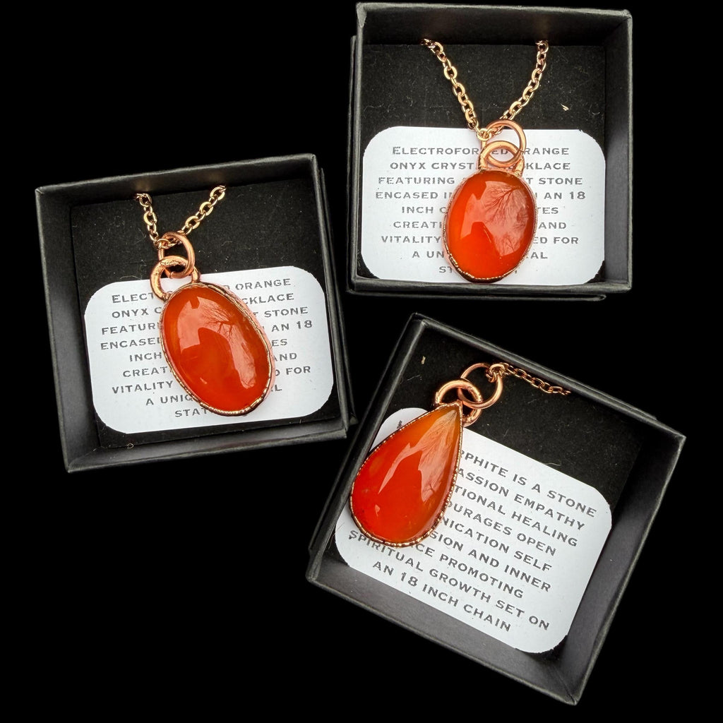 Electroformed Copper Orange Onyx Necklace, Rose Gold Chain