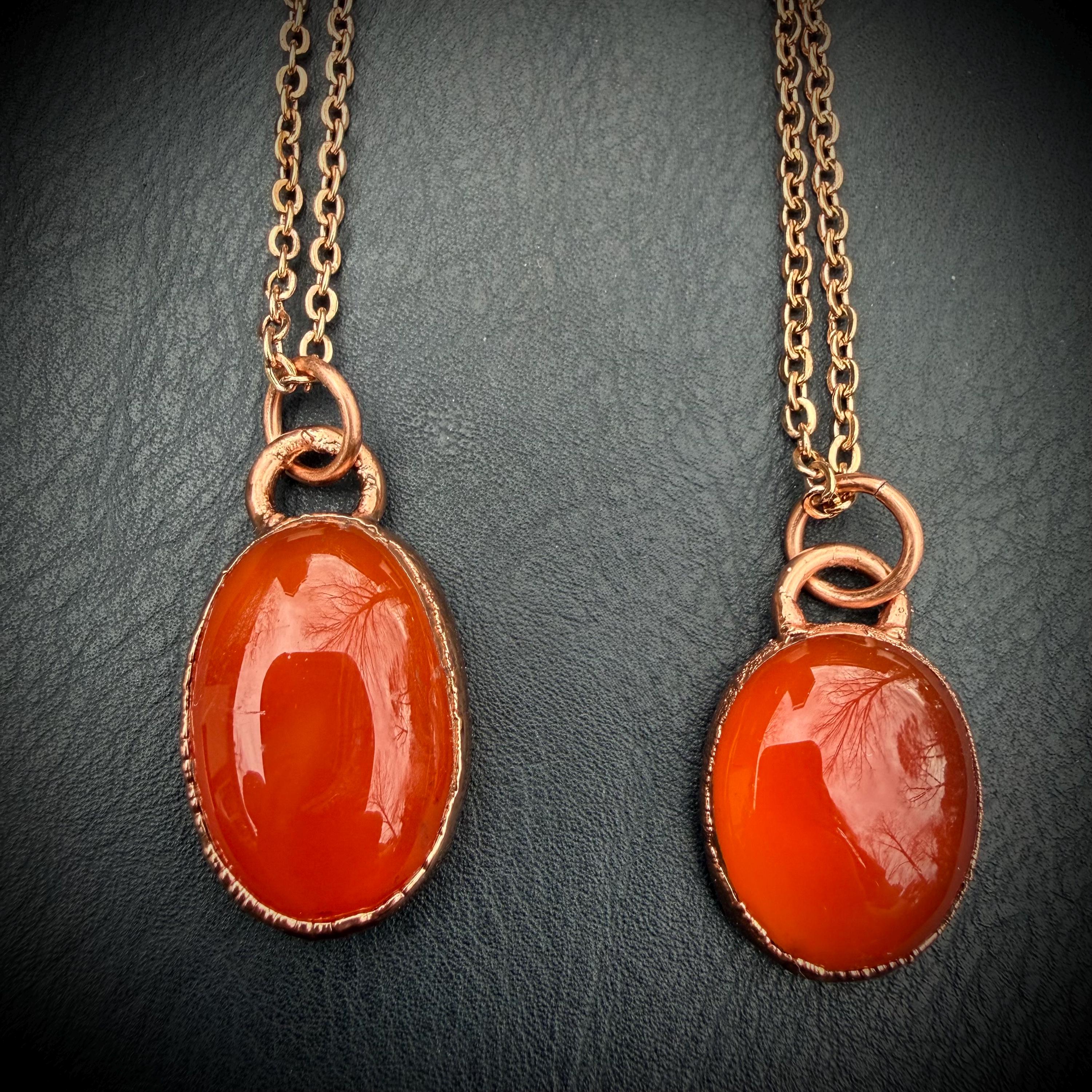 Electroformed Copper Orange Onyx Necklace, Rose Gold Chain