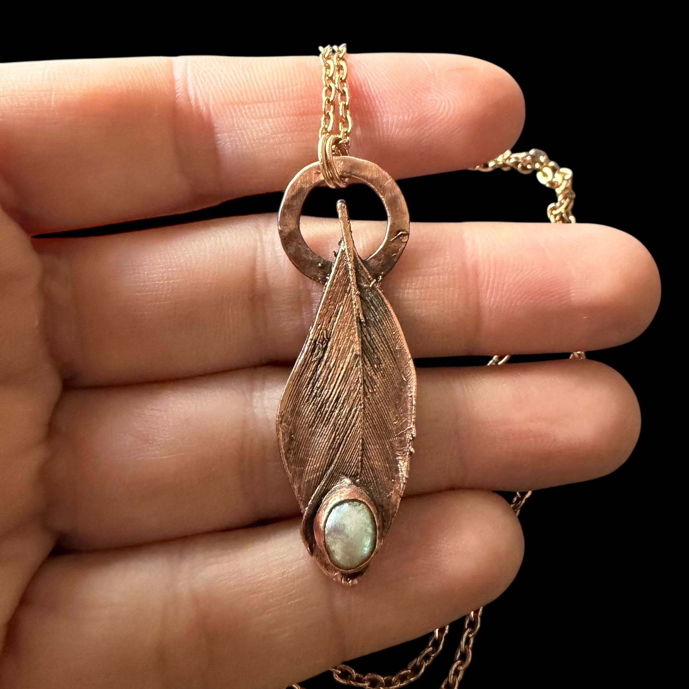 Blue Jay Feather & Baroque Pearl Electroformed Necklace