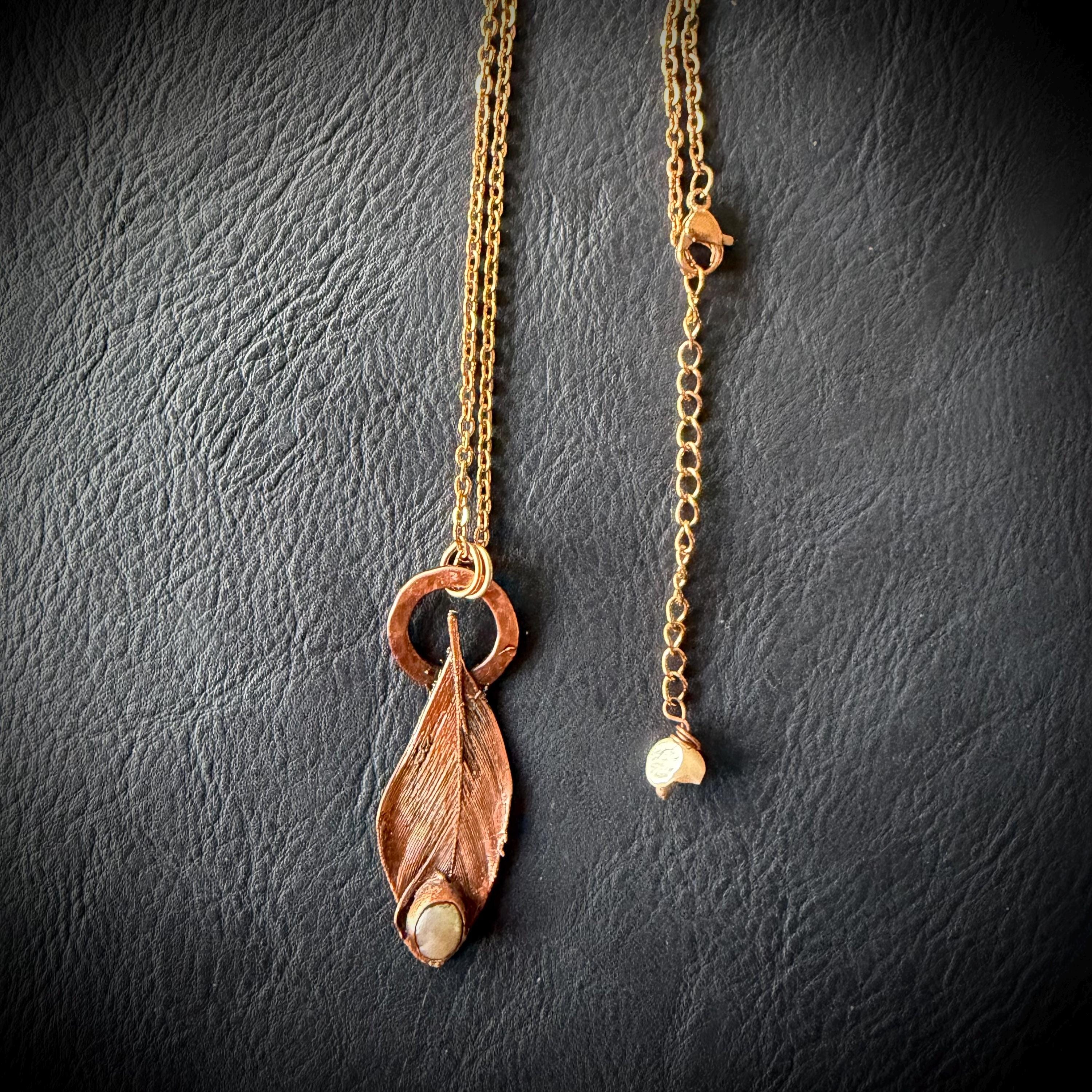 Blue Jay Feather & Baroque Pearl Electroformed Necklace