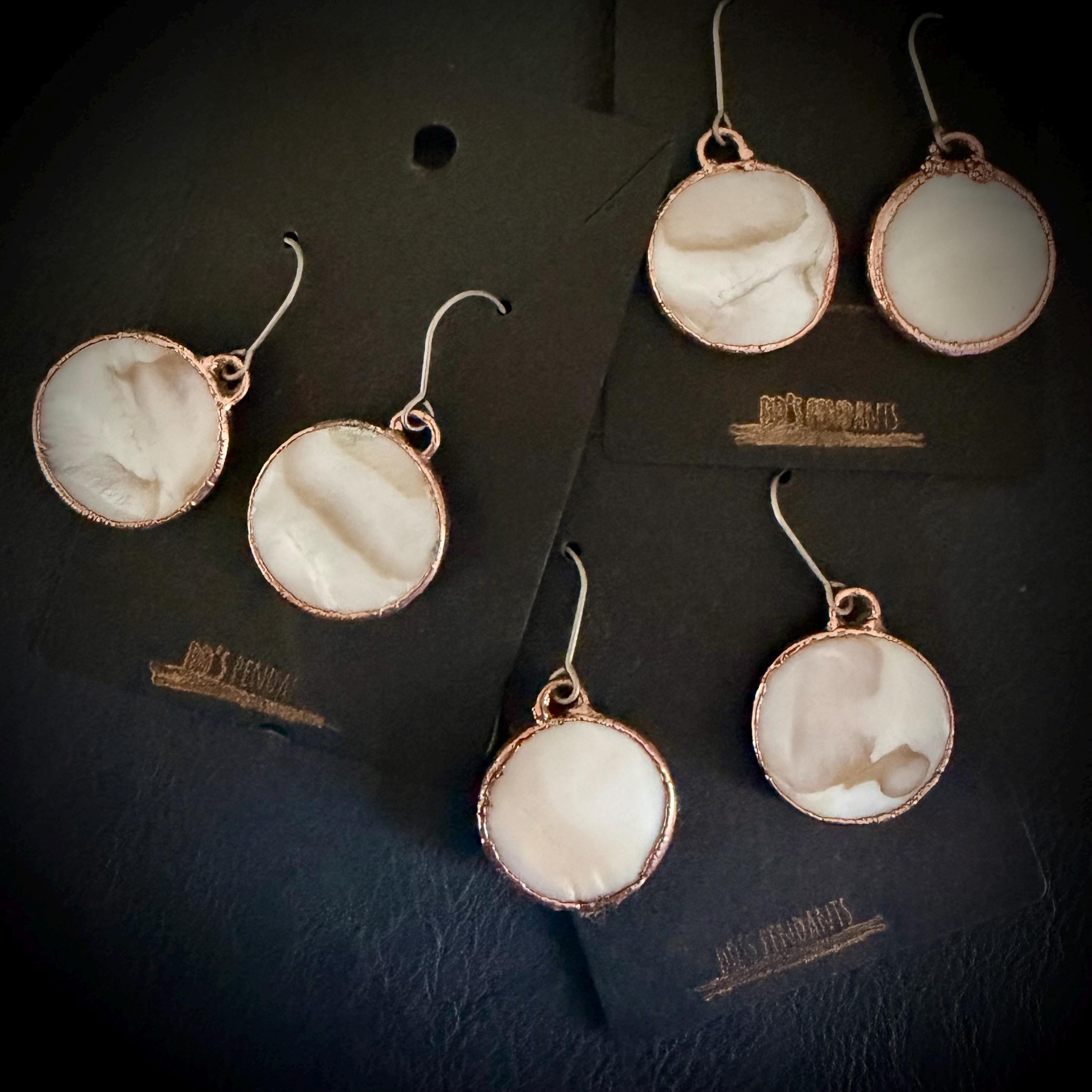 White Resin Shell Circle Dangle Earrings