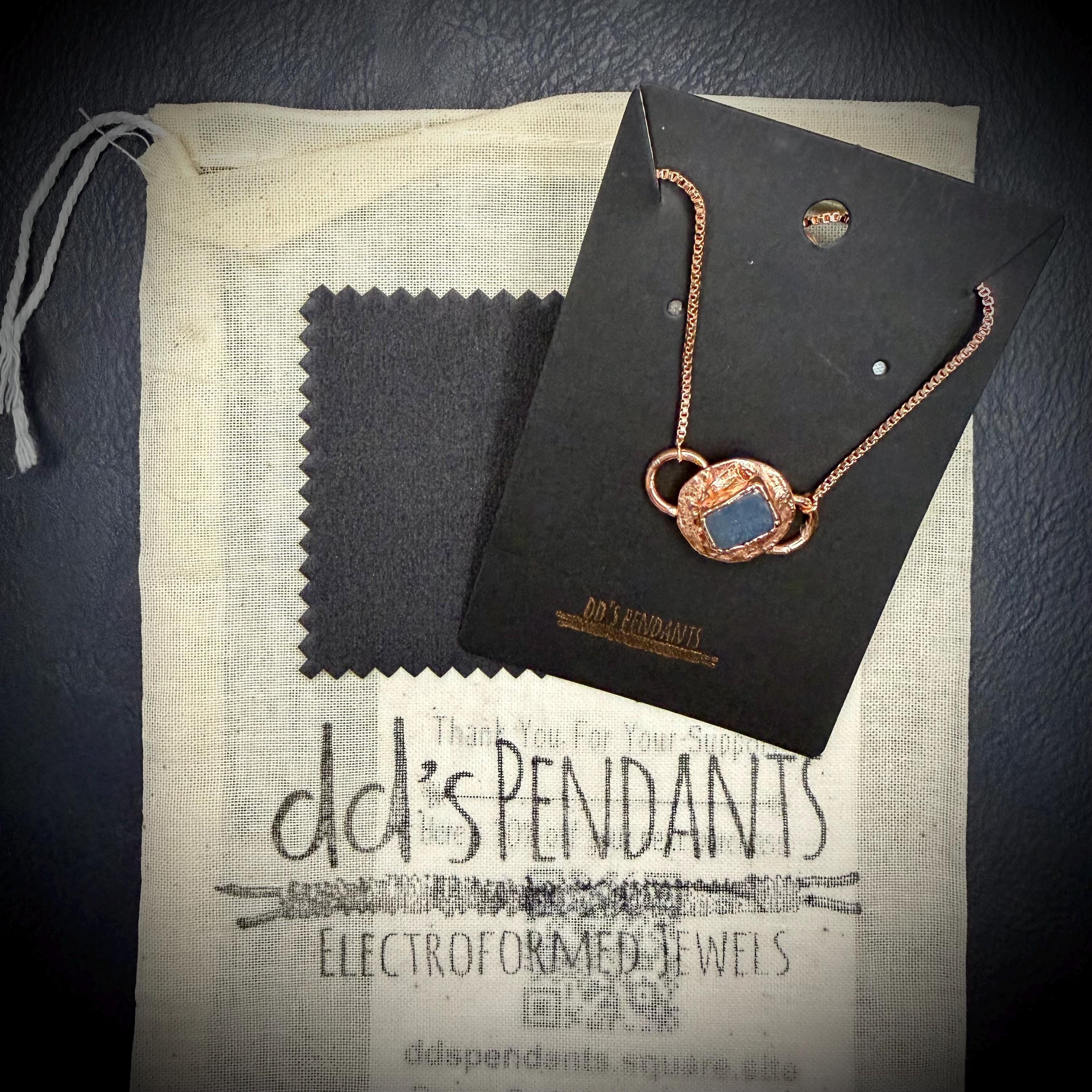 Electroformed Aquamarine Circle Charm Bracelet | Rose Gold Plated Adjustable Chain | Handmade Copper Jewelry