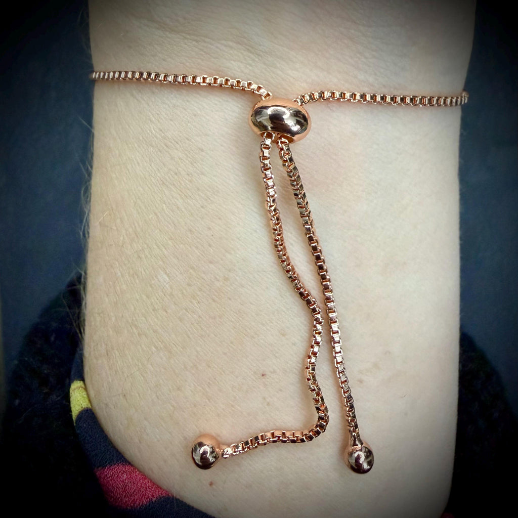 Electroformed Citrine Circle Charm Bracelet | Rose Gold Plated Adjustable Chain | Handmade Copper Jewelry