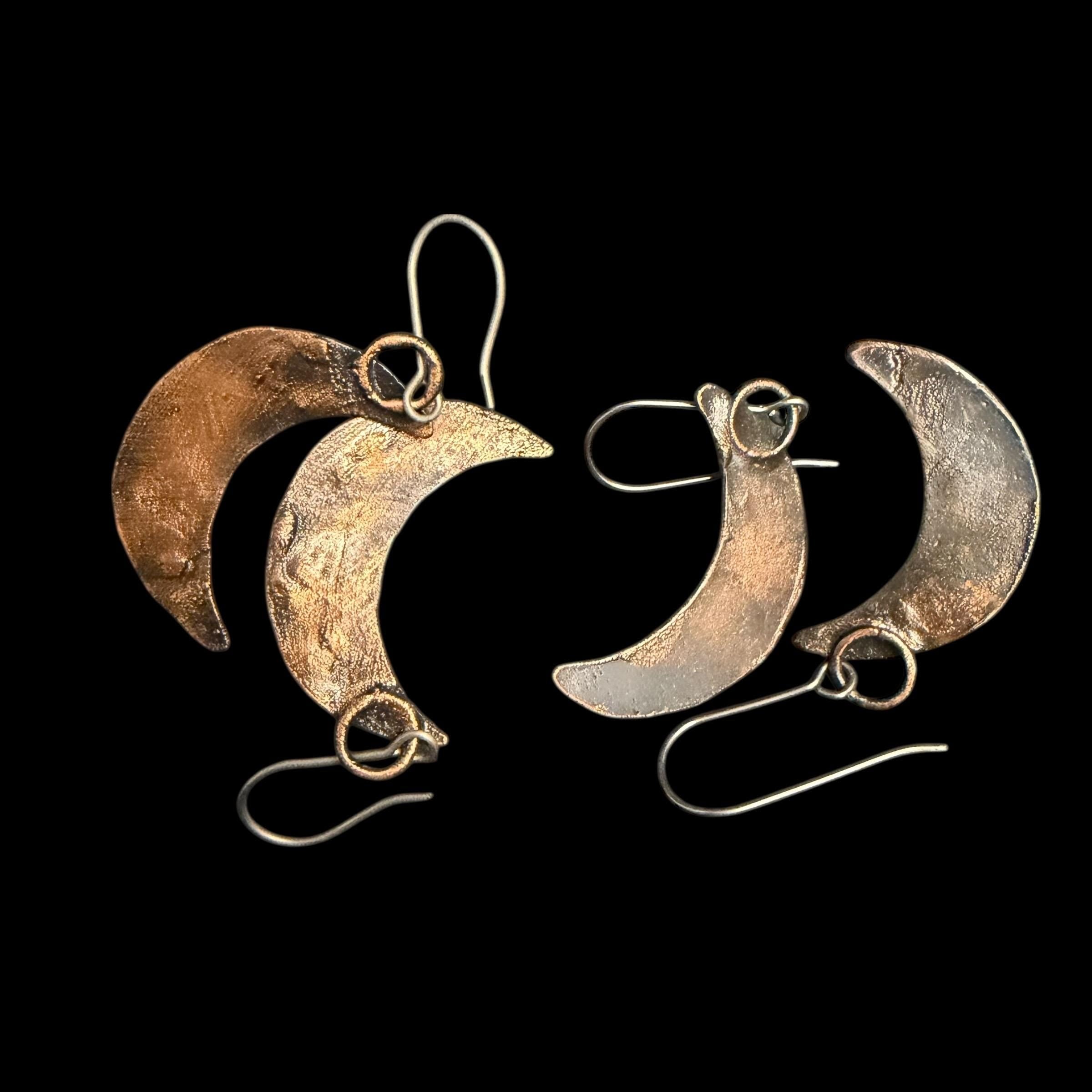 Electroformed Citrine Moon Dangle Earrings on Niobium Ear Wires