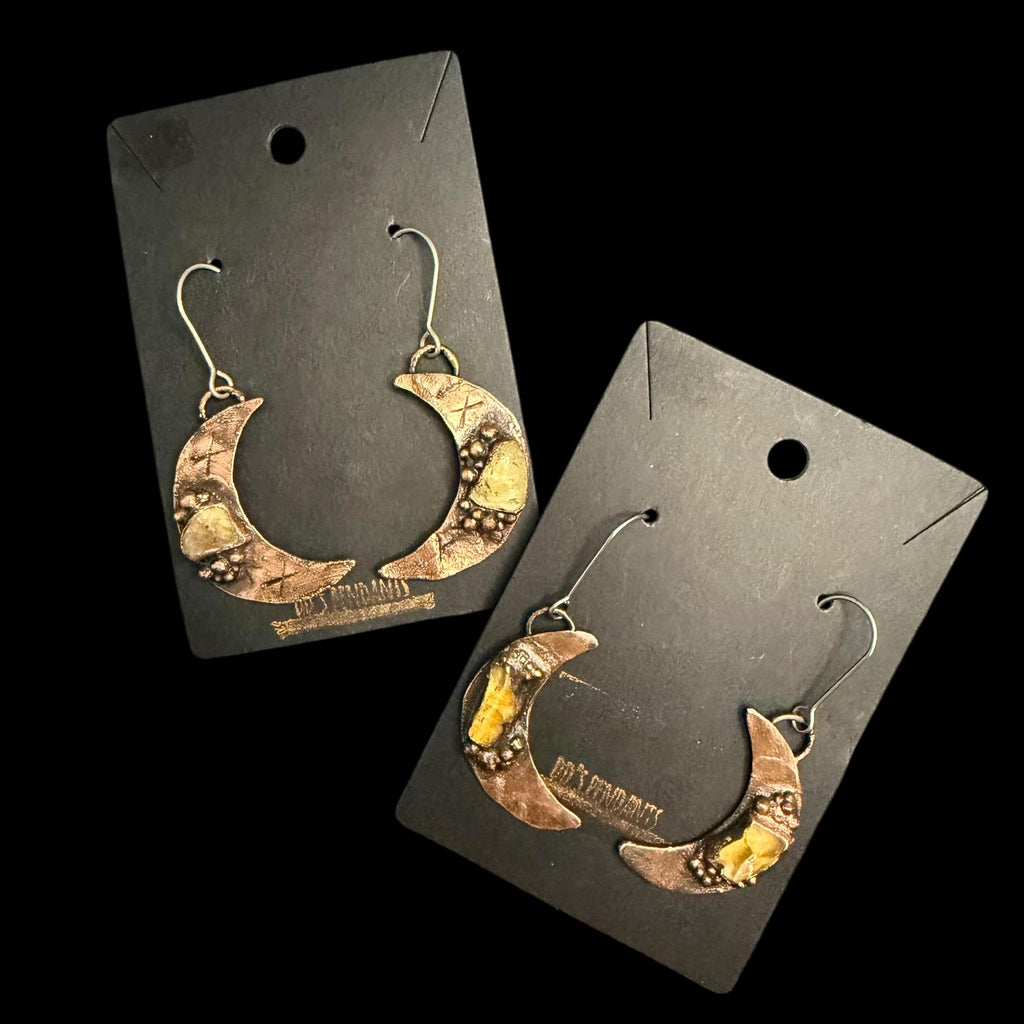 Electroformed Citrine Moon Dangle Earrings on Niobium Ear Wires