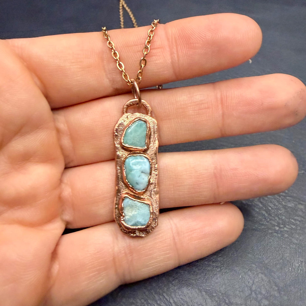 Larimar Necklace- Electroformed Truple Stone Pendant