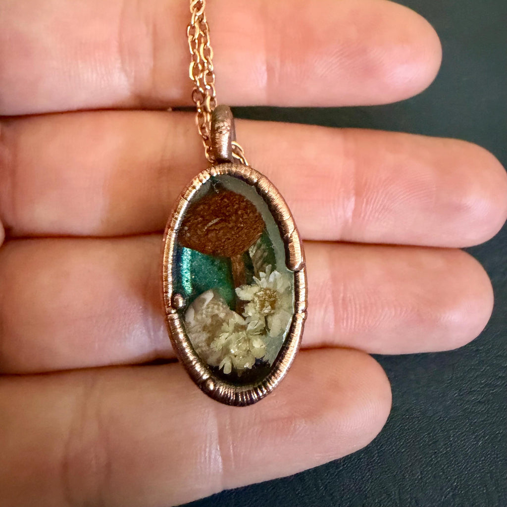 Electroformed Copper Flower Pendant: Dried Floral Resin Necklace