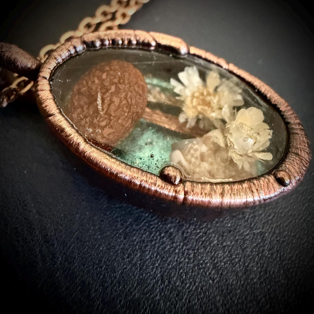 Electroformed Copper Flower Pendant: Dried Floral Resin Necklace