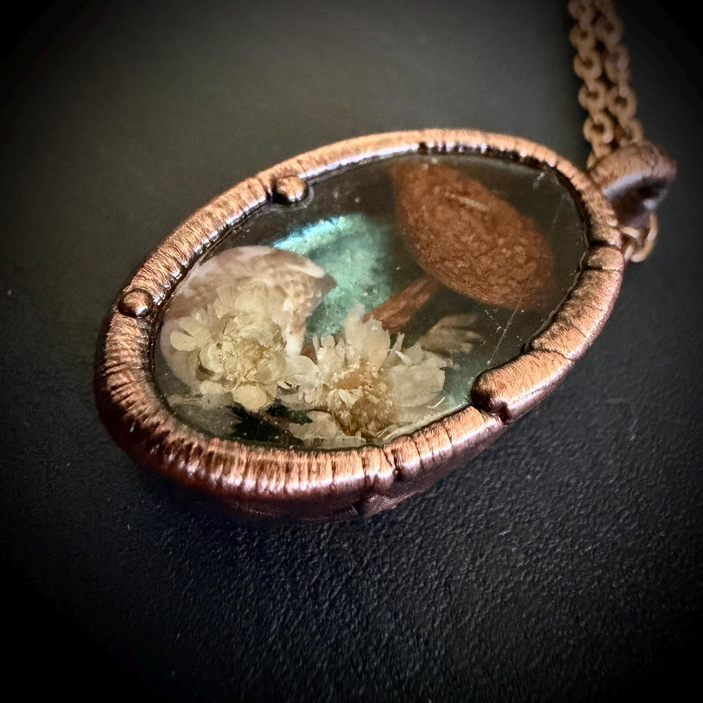 Electroformed Copper Flower Pendant: Dried Floral Resin Necklace