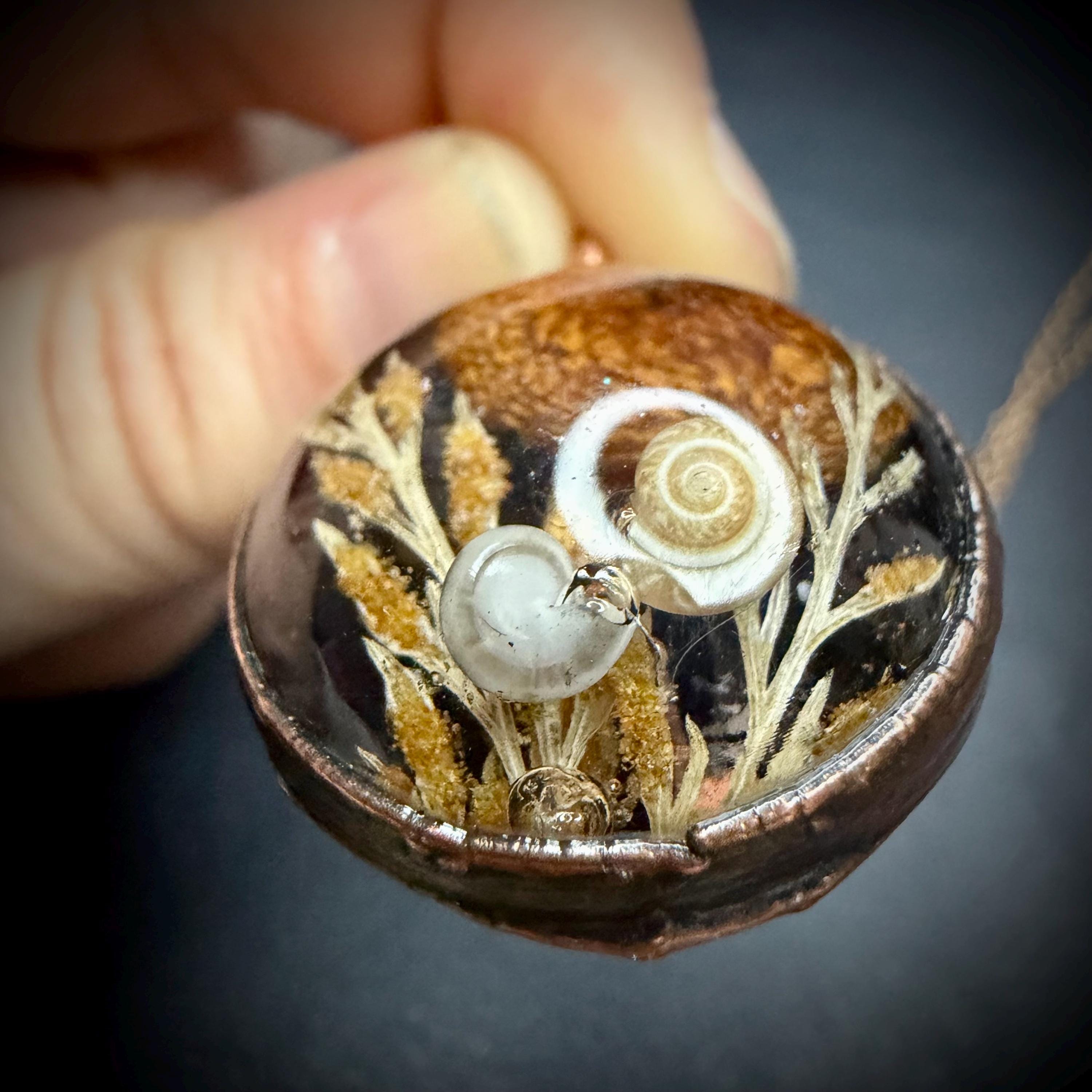 Electroformed Copper Goblincore Mushroom Garden Pendant | Real Plant in Resin | Mushroom Necklace