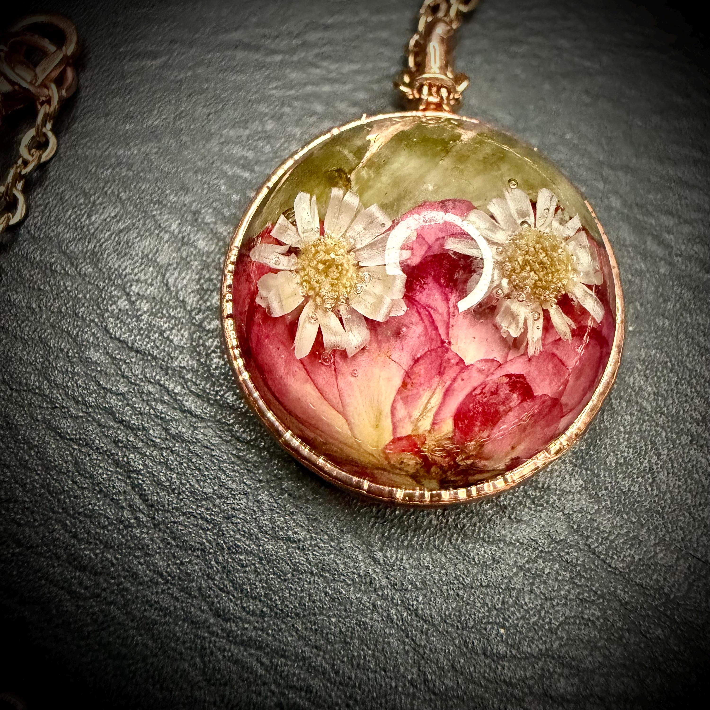 Electroformed Copper Flower Pendant: Dried Floral Resin Necklace